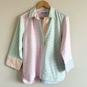 Hinson Wu Aileen 3/4 Sleeve Mixed Oxford Stripe Shirt